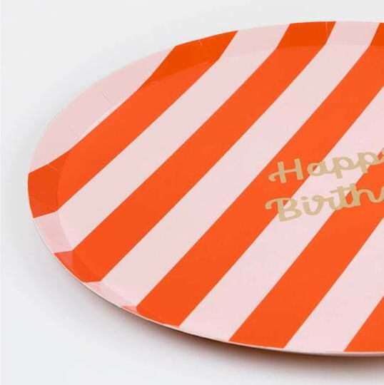 Meri Meri Γλυκού Stripe Happy Birthday Πιάτο για Party 8τμχ