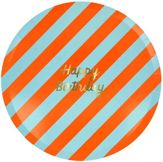 Meri Meri Γλυκού Stripe Happy Birthday Πιάτο για Party 8τμχ