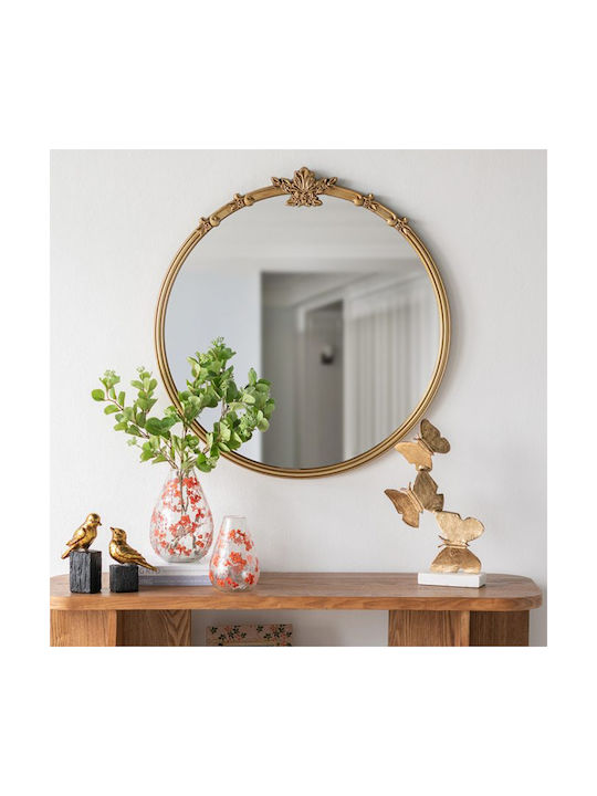 Artekko Wall Mirror With Gold Wooden Frame Diameter 76cm