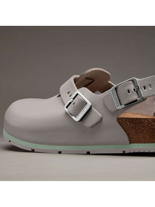 Birkenstock Δερμάτινα Ανατομικά Σαμπό Γκρι