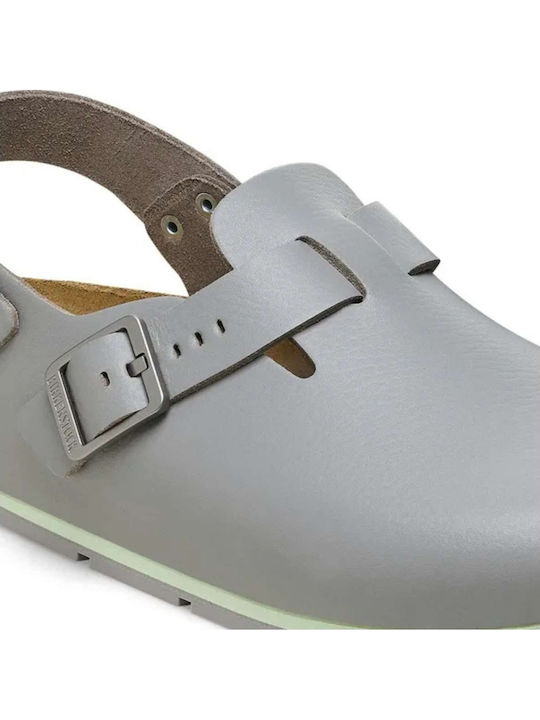 Birkenstock Δερμάτινα Ανατομικά Σαμπό Γκρι