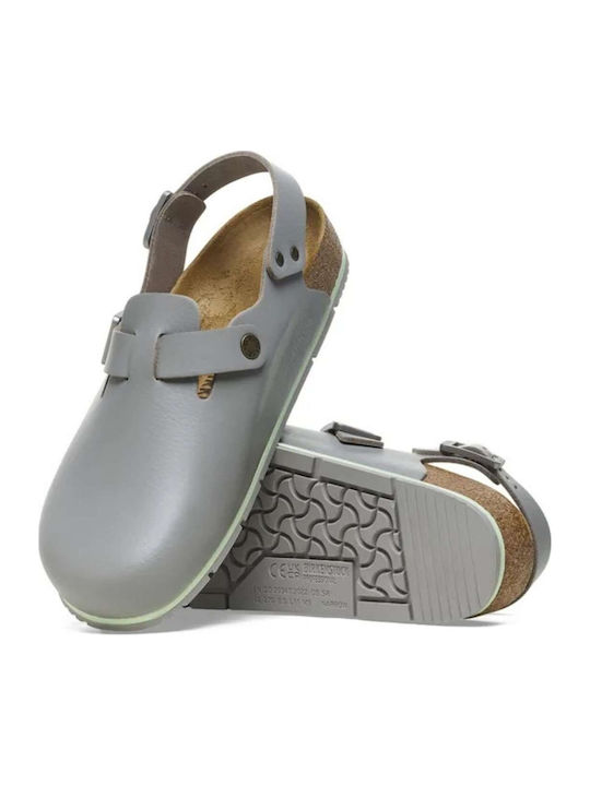 Birkenstock Δερμάτινα Ανατομικά Σαμπό Γκρι