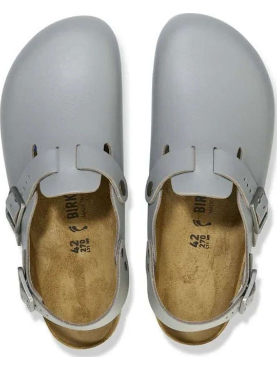 Birkenstock Δερμάτινα Ανατομικά Σαμπό Γκρι