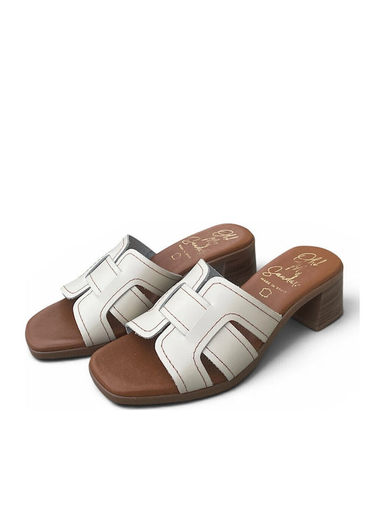 Leather Mules With Low Heel Hielo