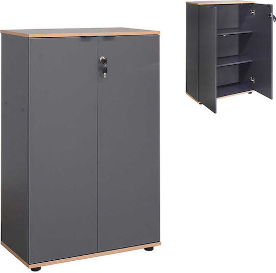 Rio Office Storage Chipboard Cabinet with Lock Charcoal L72xW34xH109cm