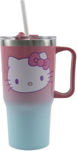 Gim Hello Kitty Παιδικό Παγούρι Θερμός Ανοξείδωτο με Καλαμάκι Διάφανο 520ml