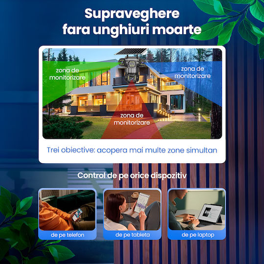 TN-112 IP Cameră de Supraveghere Triplă Wi-Fi/4G Full HD+ 5MP Rezistentă la Apă cu Baterie și Obiectiv de 4mm