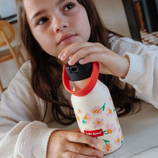 Hello Hossy Sticlă Pentru Copii Din Oțel Inoxidabil Cu Pai Springtime 350ml