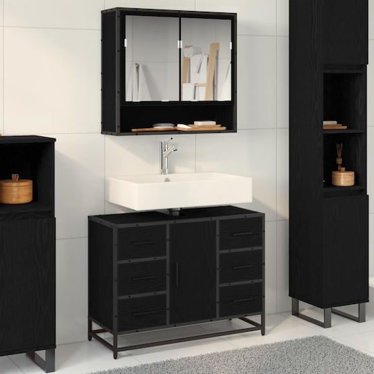 vidaXL Waschtisch mit Waschbecken L80xB33xH60cm Black Oak