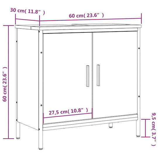 vidaXL Πάγκος χωρίς Νιπτήρα Μ60xΒ30xΥ60cm Καφέ