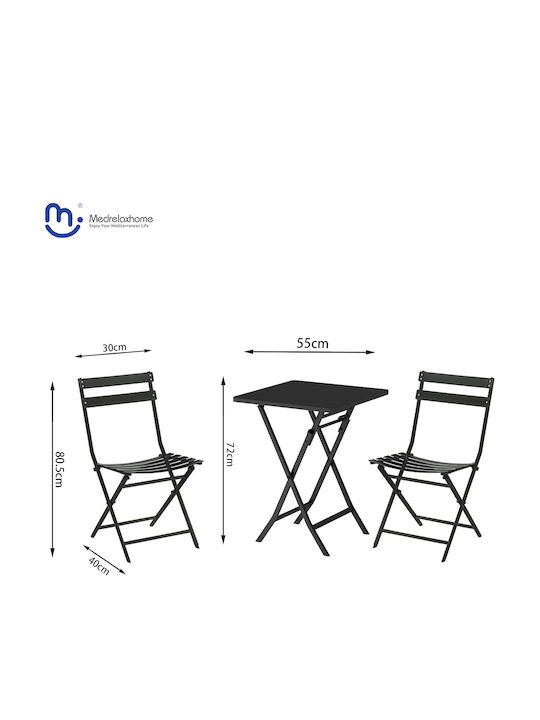Dining Set for Small Outdoor Spaces 3 Pieces Black