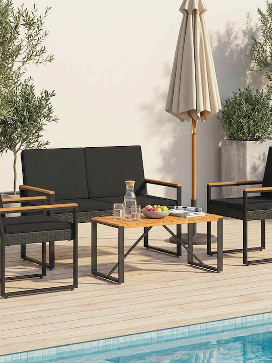 Garten- und Outdoor-Möbelsets 4 Stück Schwarz mit Kissen