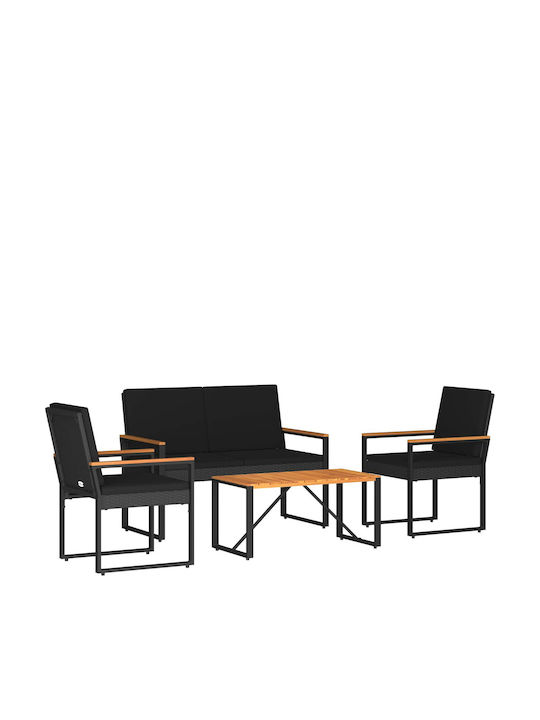Garten- und Outdoor-Möbelsets 4 Stück Schwarz mit Kissen
