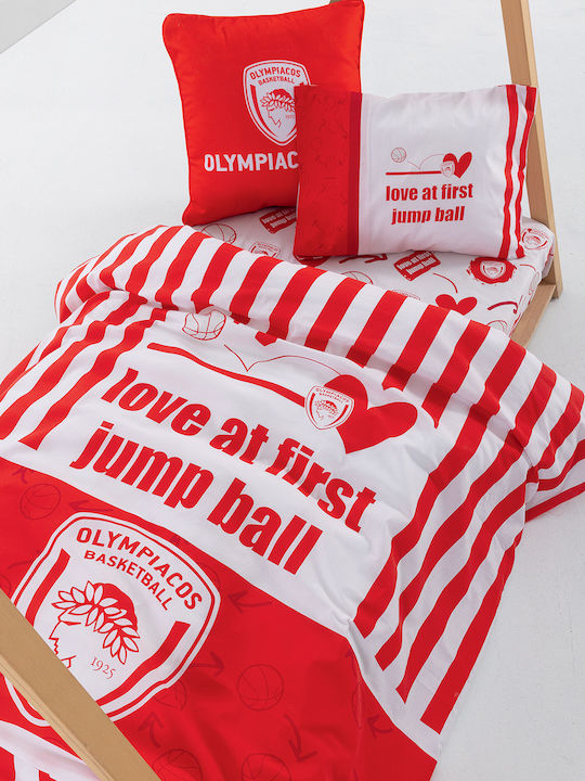 Palamaiki Σετ Σεντόνια Μονά με Λάστιχο Βαμβακερά Olympiacos B.c. Κόκκινο 130x170cm 3τμχ