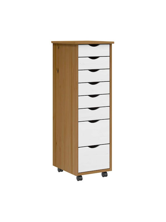Vidaxl Rolling Cabinet Drawers Moss Honey Brown Solid Pine Wood 34x39x103cm 1 Piece Brown