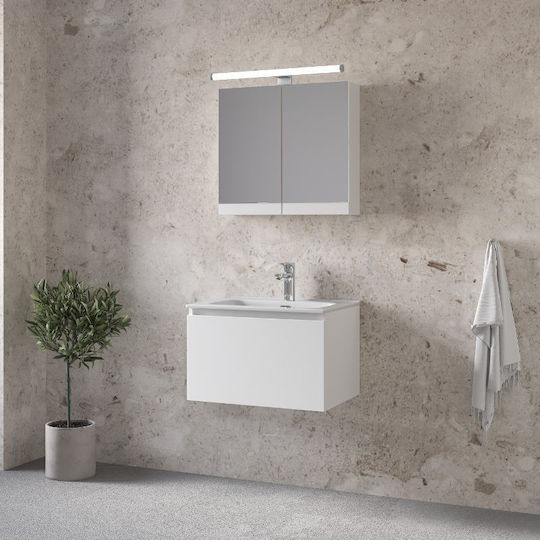 Furnibath Blat cu Lavoar & Oglindă L61xW35xH46cm White Laca