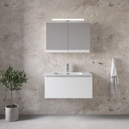 Furnibath Blat cu Lavoar & Oglindă L61xW35xH46cm White Laca