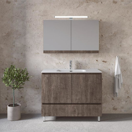 Furnibath Шкаф със Мивка & Огледало Д101xШ46xВ72см Сив