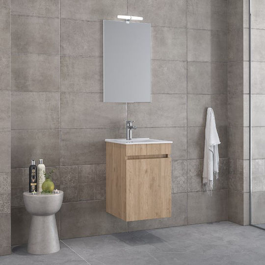 Furnibath Waschtisch mit Waschbecken & Spiegel L61xB60xH36cm Walnut