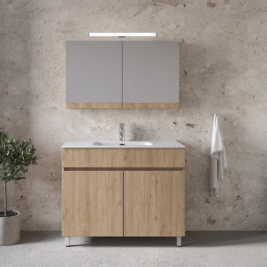 Έπιπλο Royal Toledo 100 Walnut 101x46x72cm Βάση Νιπτήρας Καθρέπτης Ντουλάπι