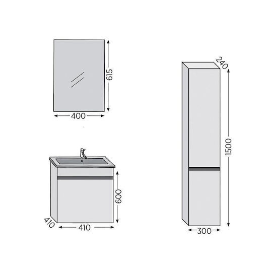 Furnibath Шкаф със Мивка & Огледало Д41xШ60xВ41см Сив