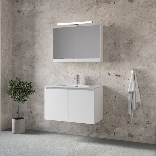 Mobilier Royal Madrid 60 Alb Lacuit 61x46x50cm Bază Lavoar Dulap cu Oglindă
