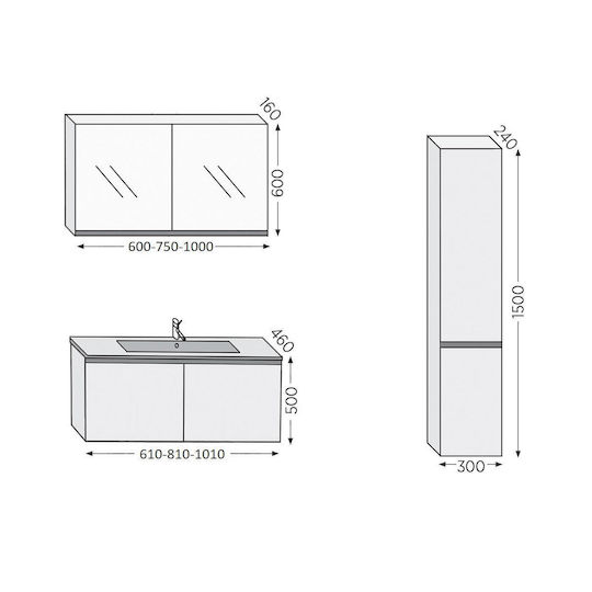 Royal Madrid Furniture 80 White Lacquer 81x46x50cm Sink Base Mirror Cabinet