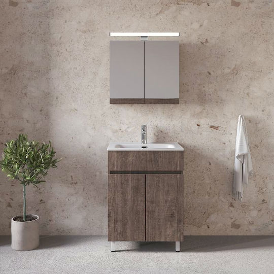 Royal Toledo 60 Grau 61x46x72cm Waschtischunterschrank mit Spiegel