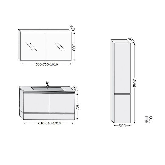 Furnibath Blat cu Lavoar L61xW72xH46cm Nuci