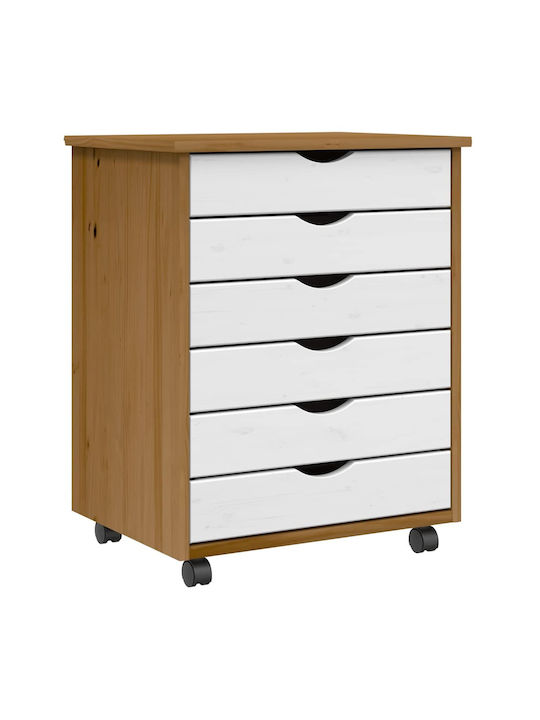 Vidaxl Rolling Cabinet Moss Honey Brown Solid Pine Wood 53x39x65.5cm 1 Piece Brown