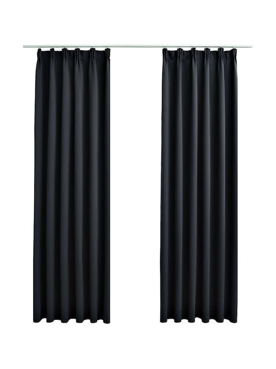 vidaXL Set Blackout Curtains With Pencil Pleat Black 140x245cm
