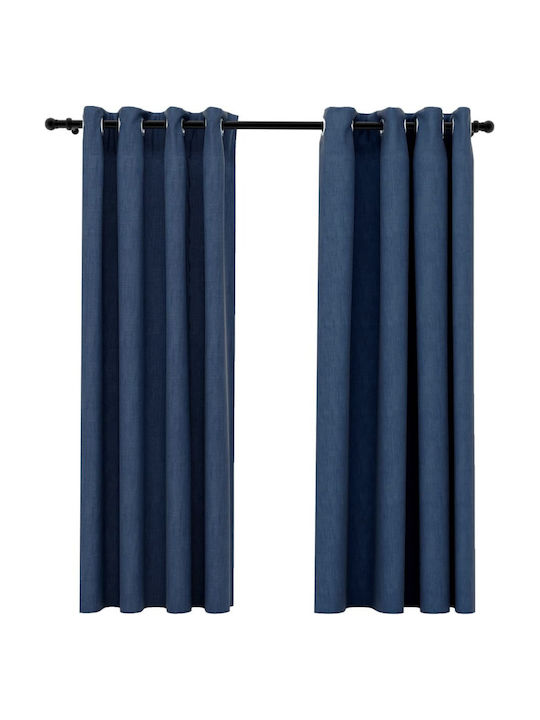 vidaXL Set of Blue Blackout Curtains with Grommets 140x175 cm