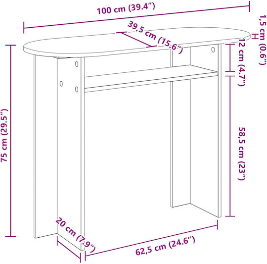 Wooden Console Gray Sonoma L100xW39.5xH75cm