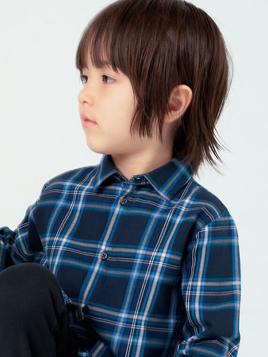 Kids Checked Shirt Long Sleeve Blue
