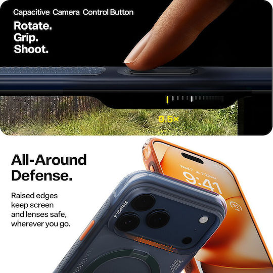 Torras Ostand Spin Umschlag Rückseite Silikon Blau (iPhone 17 Pro Max)