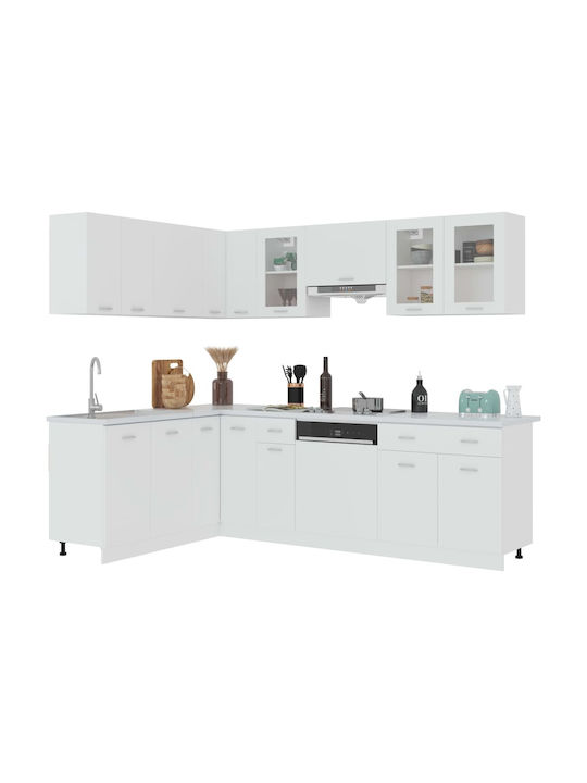 Комплект Кухненски Шкафове Висящи и Подови с плот за работа White 240x57x141.5бр