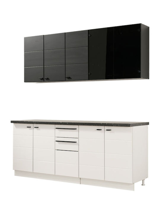 Claudia Set Dulapuri de Bucătărie Suspendate & de Podea Alb / Negru 200x51x200buc