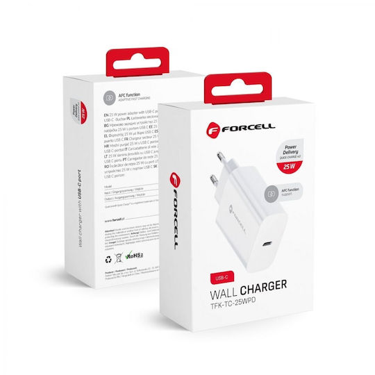 Forcell Încărcător cu Port USB-C și Cablu USB-C 25W Livrarea energiei Albς (F-Energy)