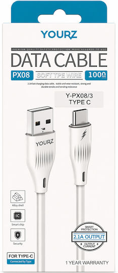 YOURZ Φόρτισης Braided USB 2.0 Cable USB-C male - USB-A Λευκό 1163