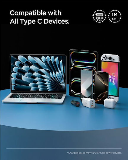 Spigen USB 2.0 Cable USB-C male - USB-A 60W PD Λευκό 1m ACA08715