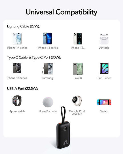 Veger Power Bank 10000mAh 35W with USB-A Port and USB-C Port Power Delivery Blue