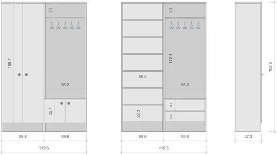 Entry Furniture with Hanger / Shoe Rack & Wardrobe White 119.6x37.3x182.8cm