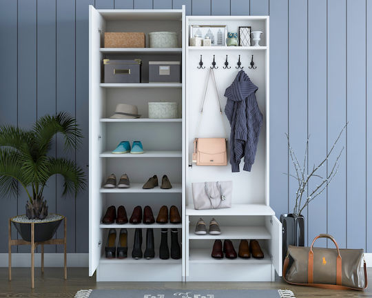 Entry Furniture with Hanger / Shoe Rack & Wardrobe White 119.6x37.3x182.8cm