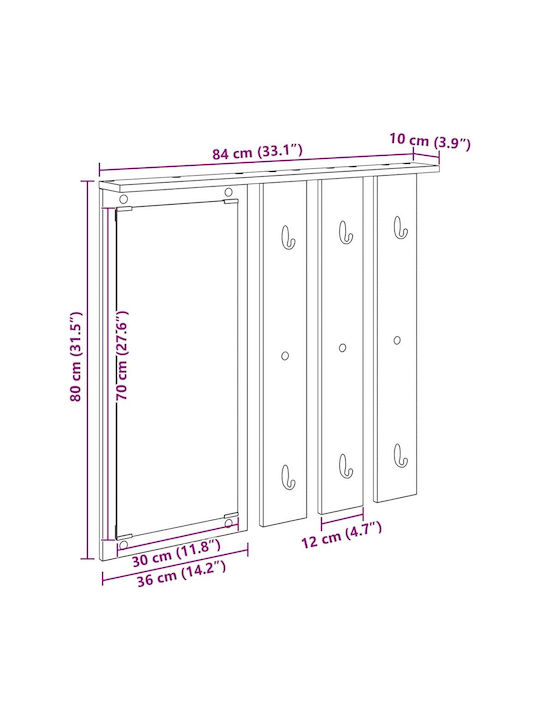 Eingangsmöbel mit Spiegel & Garderobe Smoked Oak 84x10x80cm
