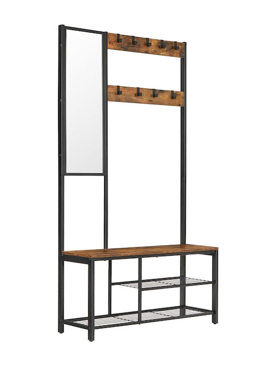 Mobilier de Intrare cu Oglindă / Cuier & Dulap pentru Pantofi Brown/black 98x36x185cm