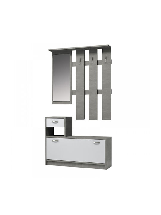 Raynold Mobilier de Intrare cu Oglindă / Cuier & Dulap pentru Pantofi Concrete / White 100x30x180buc