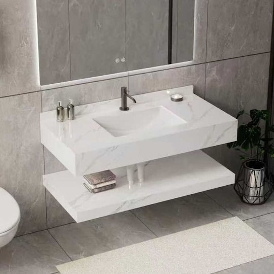 Σετ Επίπλου Μπάνιου Bianco Marble 100x50cm Led Καθρέφτη