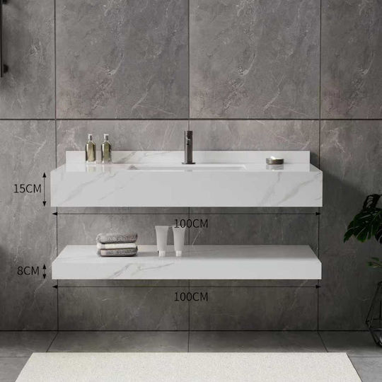 Set Mobilier Baie Bianco Marble 100x50cm Led Oglindă