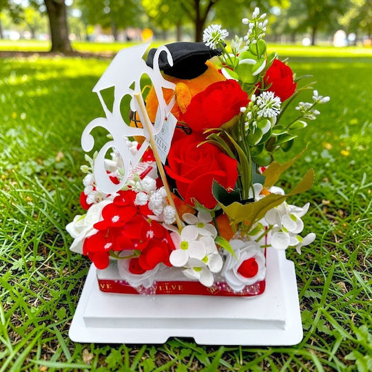 Graduation Arrangement Graduate 2026 Plush Teddy Bear Soap Roses Hydrangeas Raffaello Praline