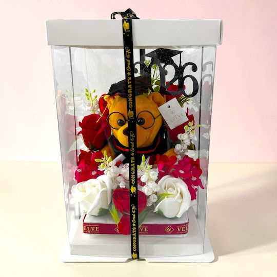 Graduation Arrangement Graduate 2026 Plush Teddy Bear Soap Roses Hydrangeas Raffaello Praline